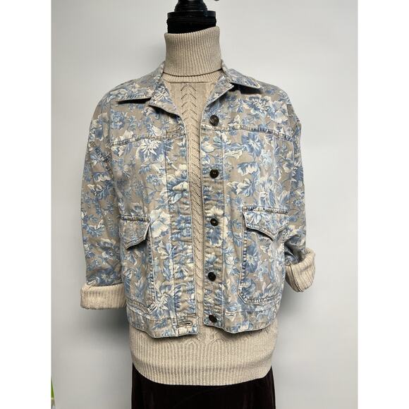 Vintage Lizwear Jacket Womens Small P Denim Floral Trucker Crop Boxy Pockets 90s - Picture 3 of 10